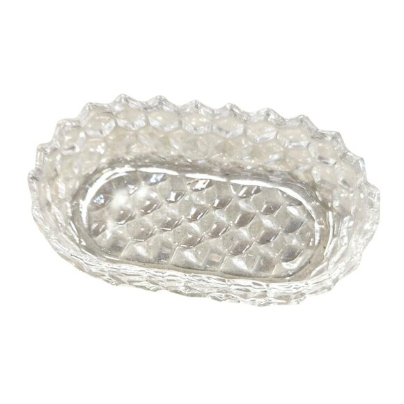 Fostoria American Cubist Clear Pressed Glass Oblong Dresser Bowl 6x3x1.5 Inches - Picture 2 of 6